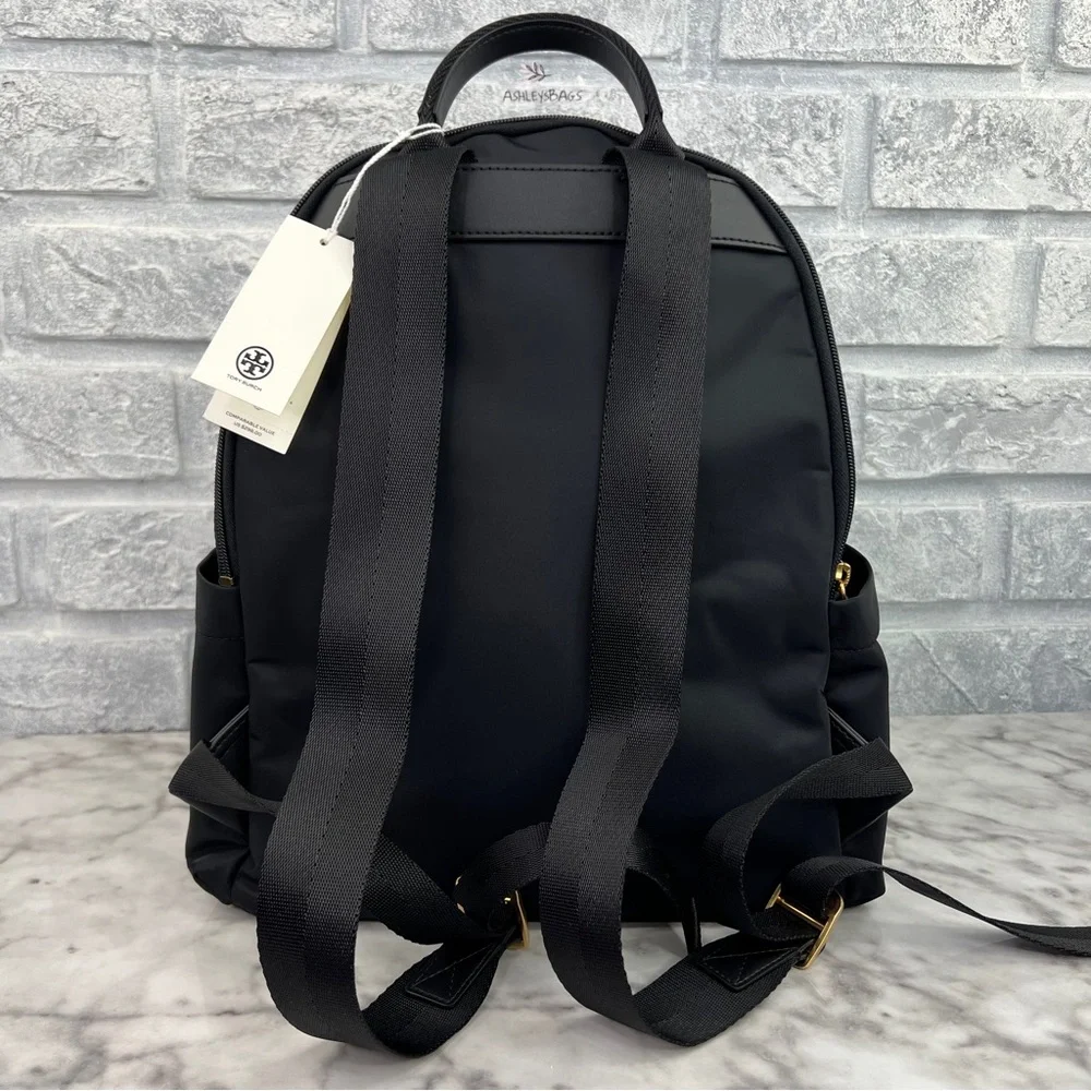 Tory Burch Ella Nylon Backpack In Black - Picture 5 of 13